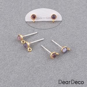 미니 원석라운드귀걸이 은침 아메지스트(1쌍) 귀걸이재료 자수정 m2102-30