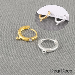 실버 원터치귀걸이 큐빅(약12mm)(1쌍)은부자재 귀걸이재료 s1708-12