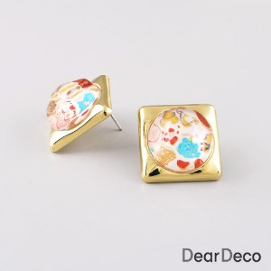 사각 울퉁불퉁볼 귀걸이 작은꽃문양 은침(1쌍)볼드한 패션귀걸이 m2203-08